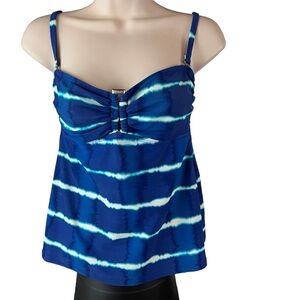 Chaps Swim Top Women's Size 8 Blue White Abstract Print Tankini Bikini (388)